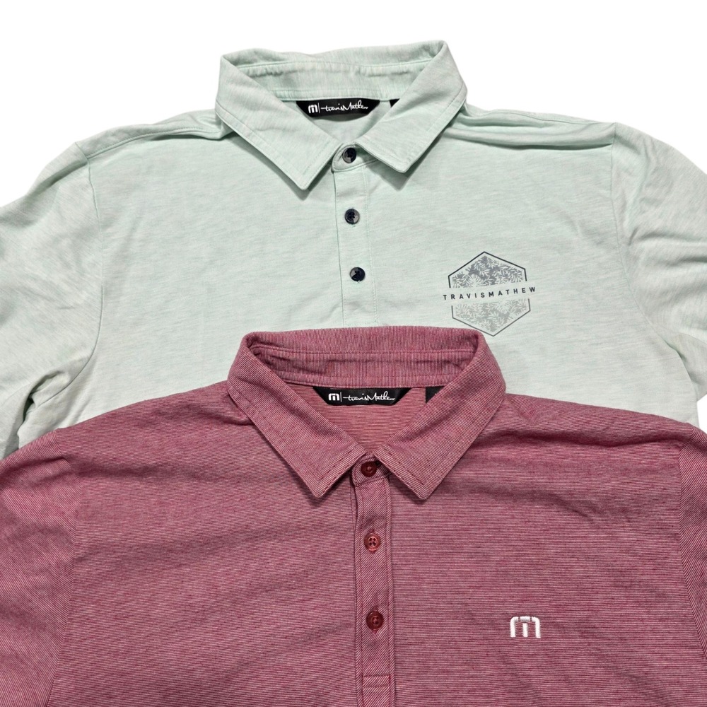 TravisMathew Mens 2 Shirt Bundle Polo Shirt Golf Casual Short Sleeve Aqua & Red